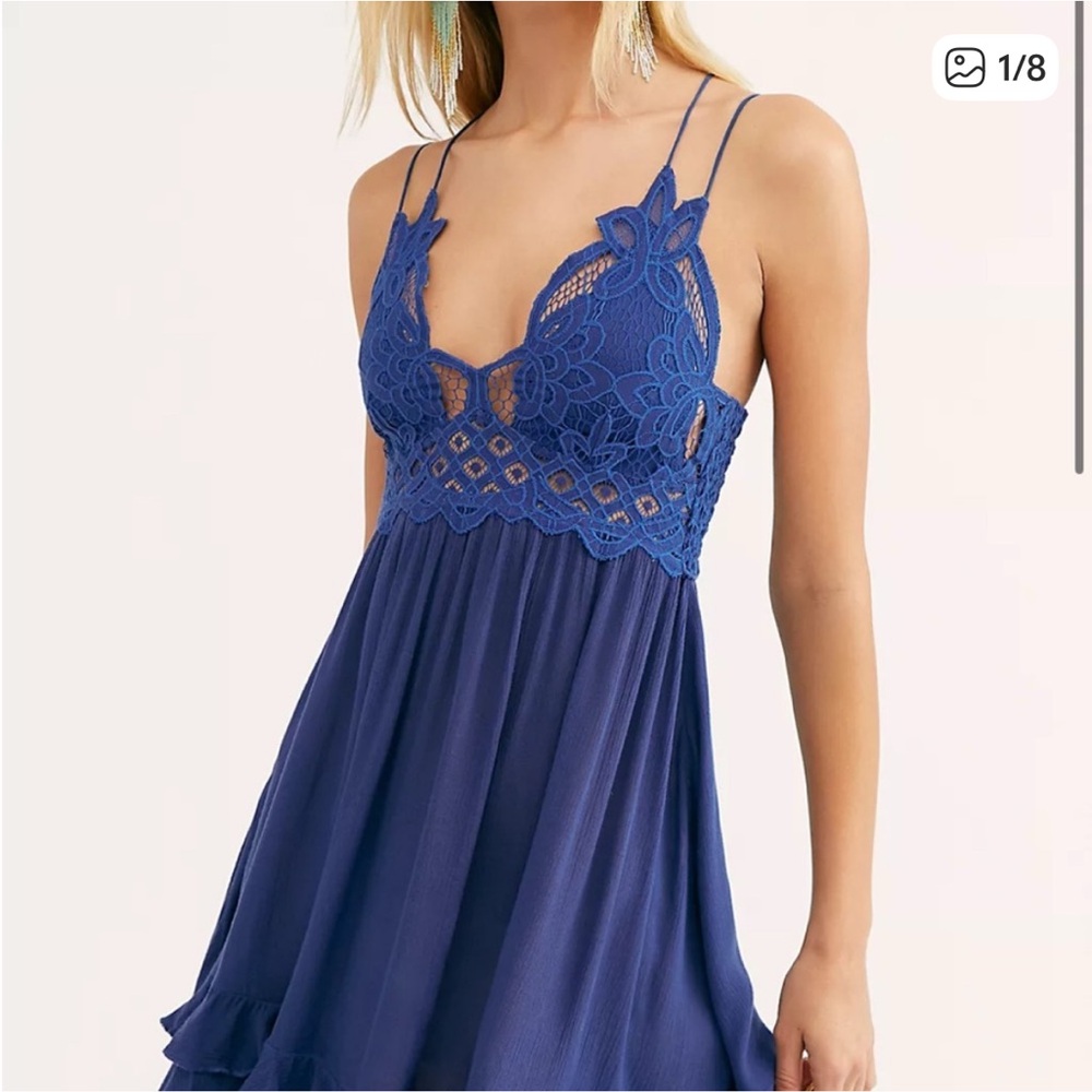 Free People One Adella Slip Royal Blue Lace Mini Dress Sz. S